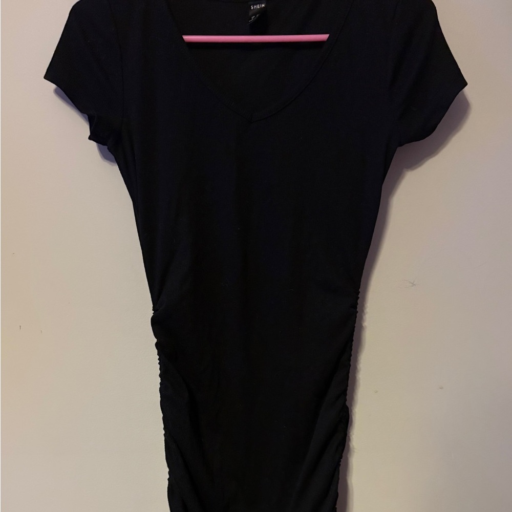 SHEIN Black V-Neck Short Sleeve Maxi Dress